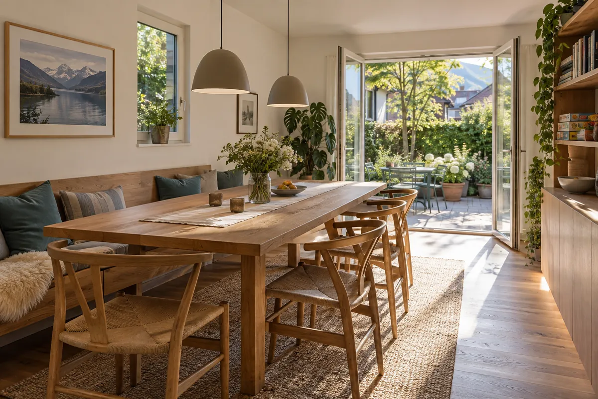 Familienessbereich mit Zugang zum Garten – Illustration: Haus mieten in Zug